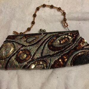 Elegant Sequin Clutch with Beaded Strap